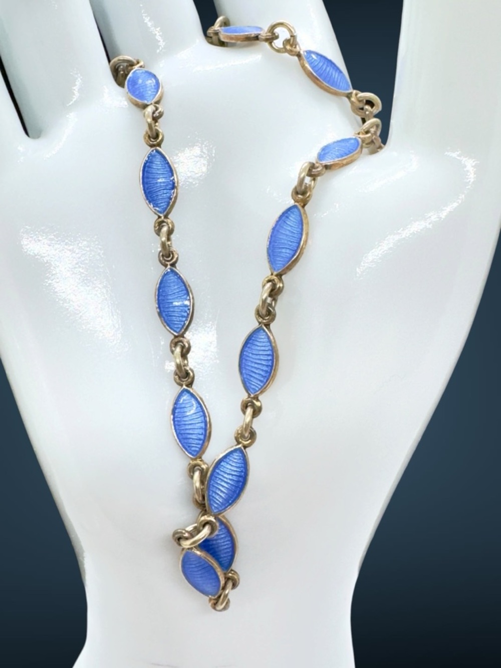 Vintage Volmer Bahner Denmark Sterling Blue Enamel Modernist Necklace - Picture 6 of 8